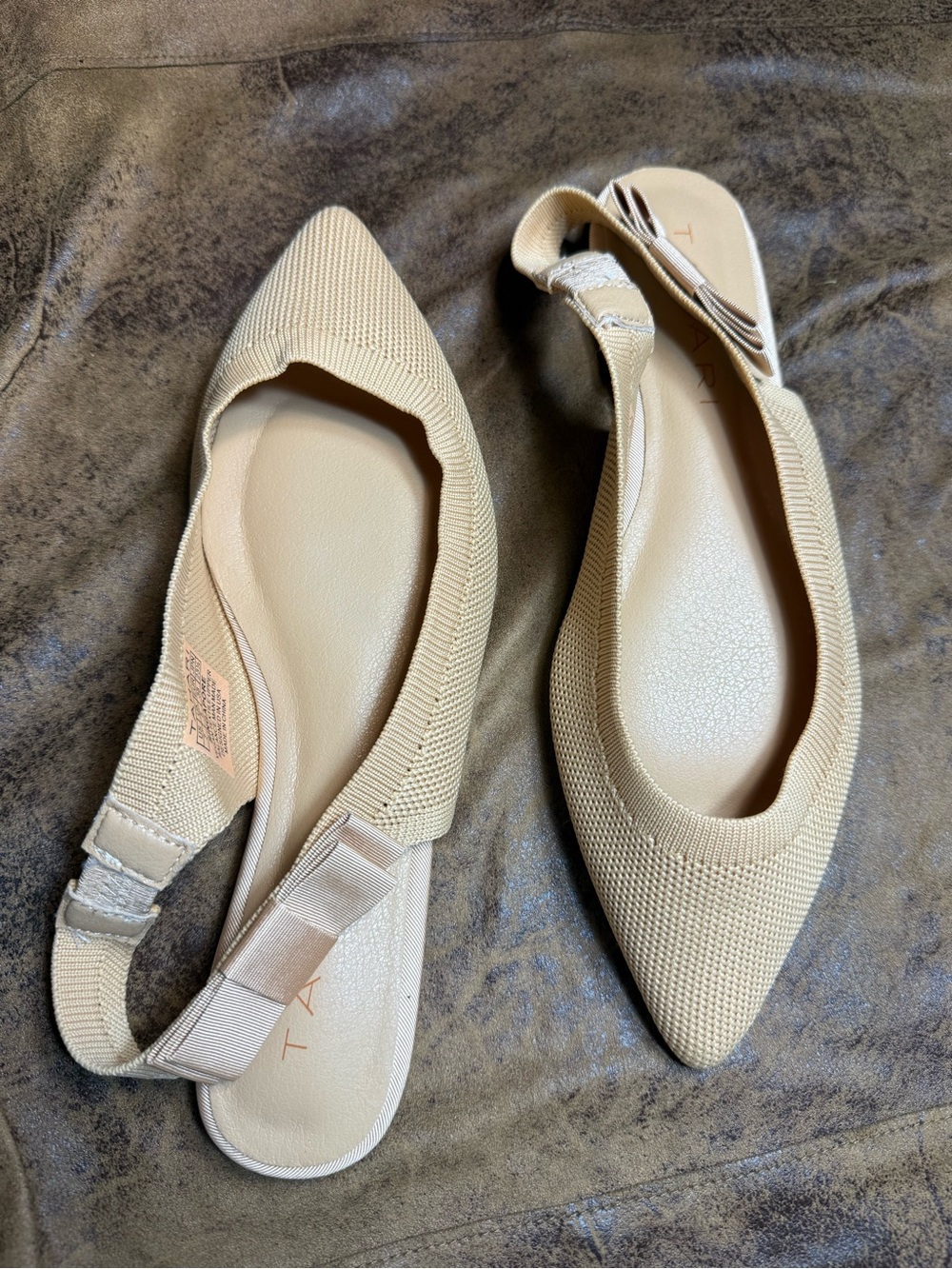 Tahari Beige Pointed-Toe Slingback Flats